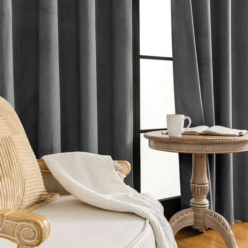 Bedroom 100% Blackout Ready Made Velvet Material Curtains, Top Grommet Window Curtain for Living Room