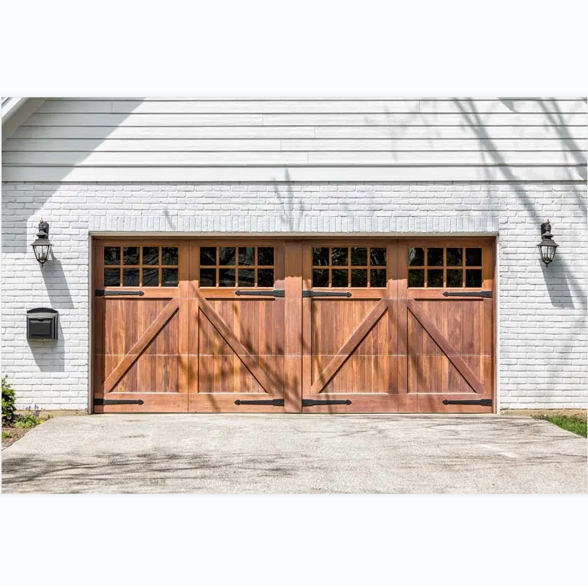 Factory Price Exterior Door Durable Real Wood Panels with Tempered Glass Latest Design Modern Garage Doors