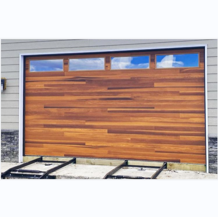 Factory Price Exterior Door Durable Real Wood Panels with Tempered Glass Latest Design Modern Garage Doors