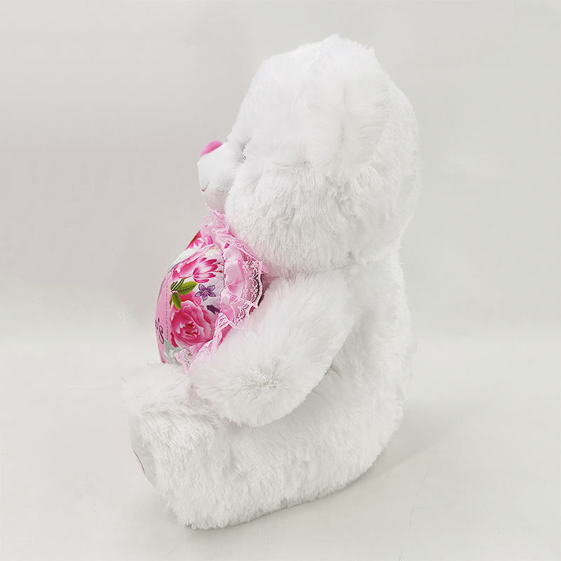 Moderate size white teddy bear with pink heart happy mother's day gift for mom 37cm bear plush toys