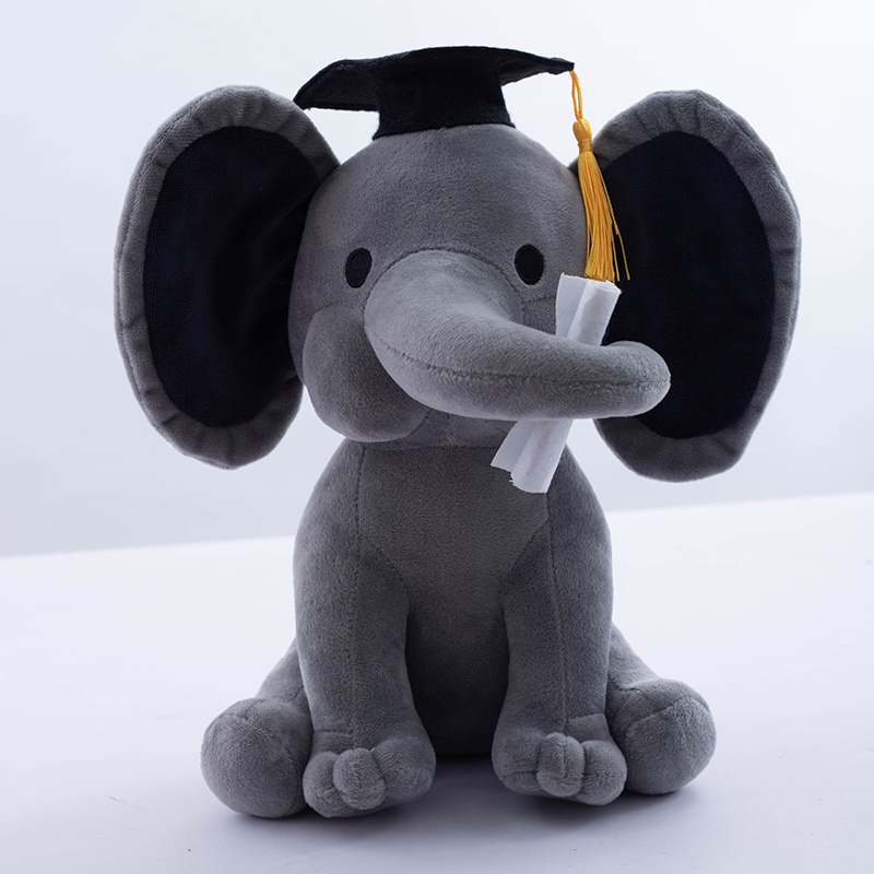 Custom 25CM Plush Pink Grey Graduation Elephant Stuffed Animals With Big Ears Toys For Students