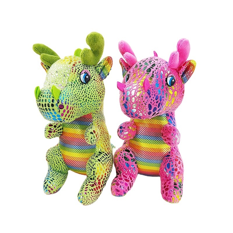 Cute Good Quality Glitter Dinosaur Plush Toy Dino Dragon Fluffy Stuffed Animal For Kids Girl Boy