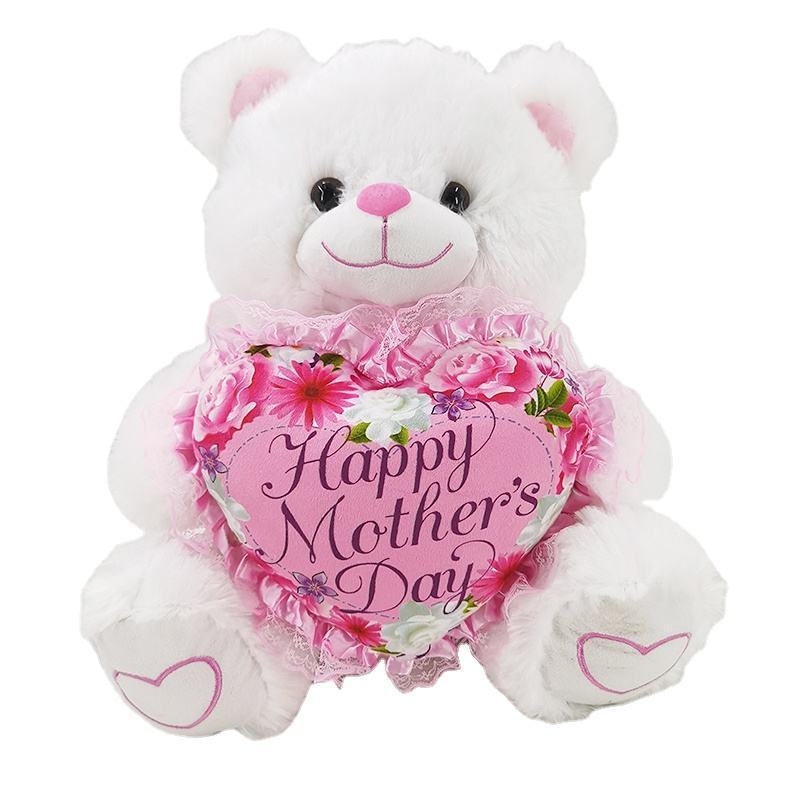 Moderate size white teddy bear with pink heart happy mother's day gift for mom 37cm bear plush toys