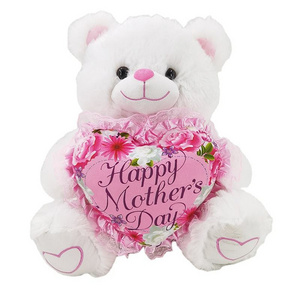 Moderate size white teddy bear with pink heart happy mother's day gift for mom 37cm bear plush toys