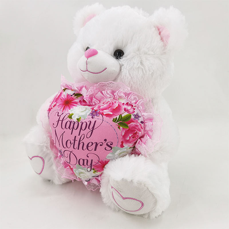 Moderate size white teddy bear with pink heart happy mother's day gift for mom 37cm bear plush toys