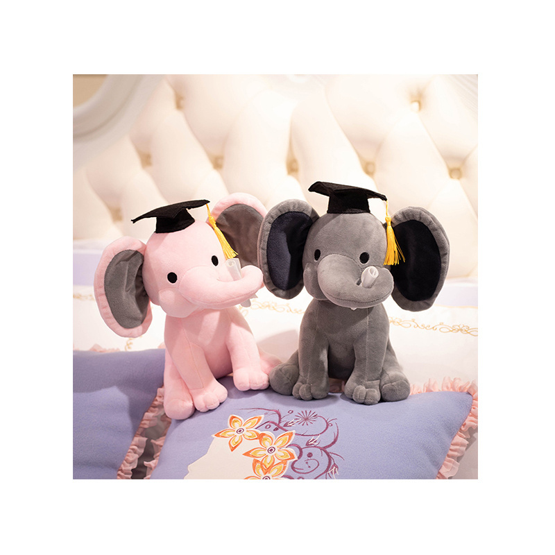 Custom 25CM Plush Pink Grey Graduation Elephant Stuffed Animals With Big Ears Toys For Students