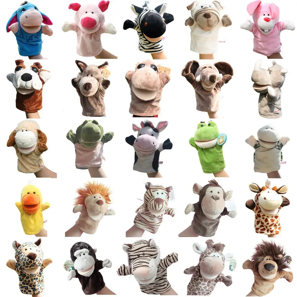 Wholesale Soft Lion Elephant Monkey Giraffe Tiger Bunny Hand Puppet Stuffed Animal Plush Doll Educational Baby Toys