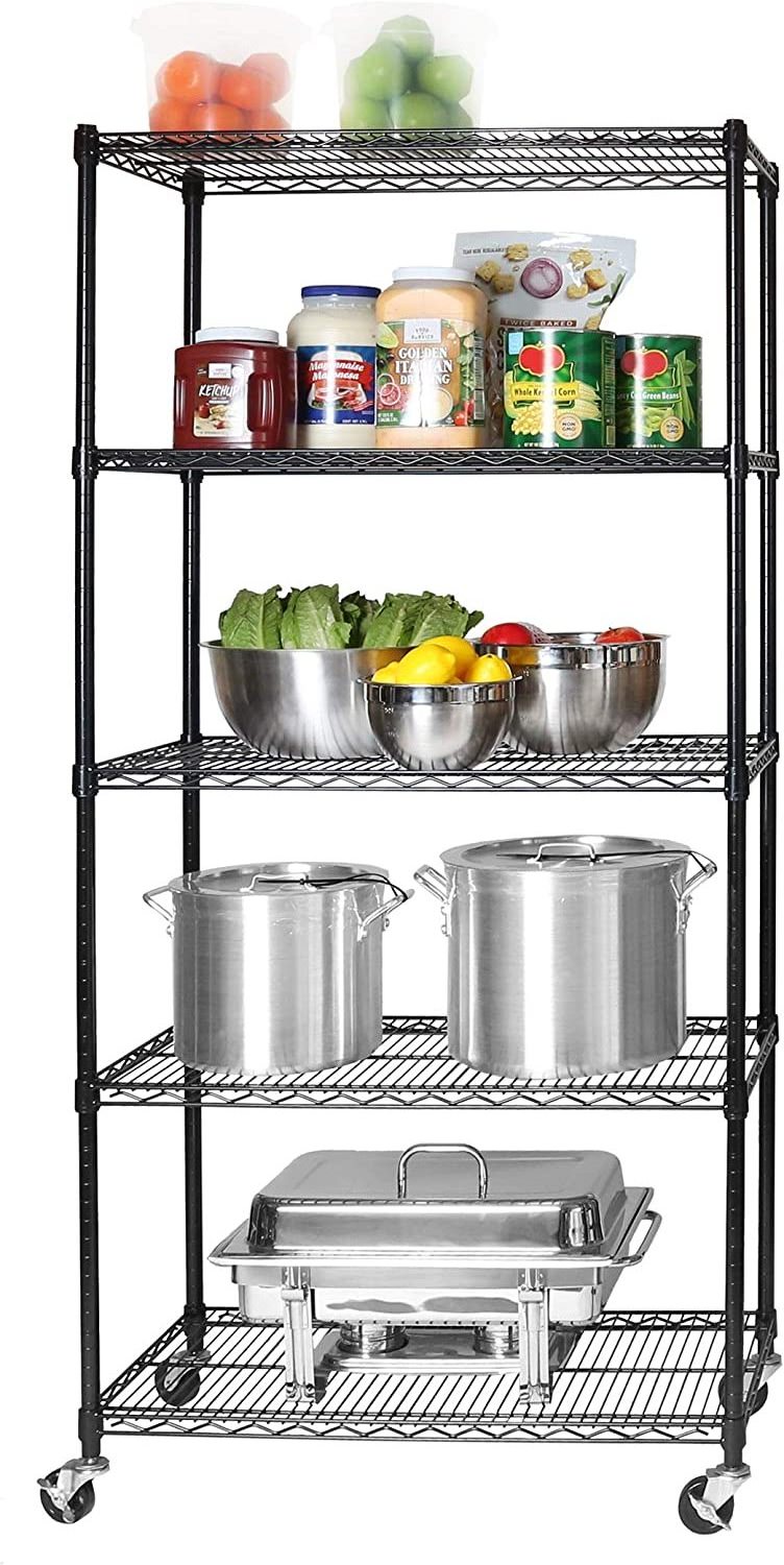 Customisable Wire Shelves 5-Tier Wire Storage Shelving Rack Unit For Wholesale