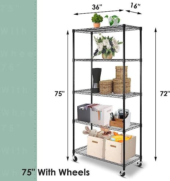 Hot Styles Closet 5 Tier Wire Metal Steel Storage Rack Adjustable Shelf