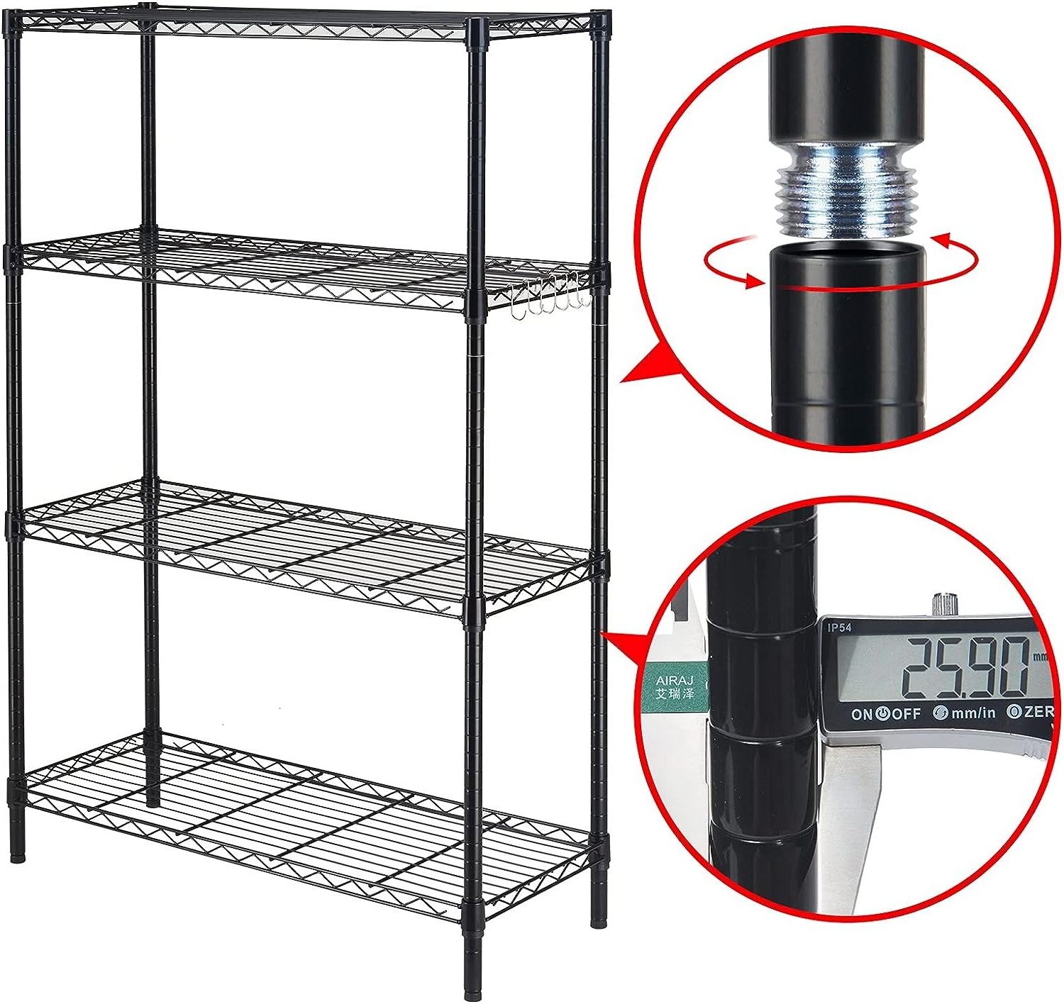 Heavy Duty NSF Bin Rack Solid Steel Wire Shelving 4 tier black storage shelf wire shelving epoxy wired metal shelving