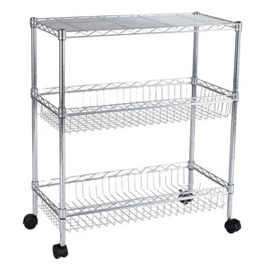 Warehouse cubicle height adjustable garage wire rack metal 3-layer wheel stacking shelving steel storage shelf