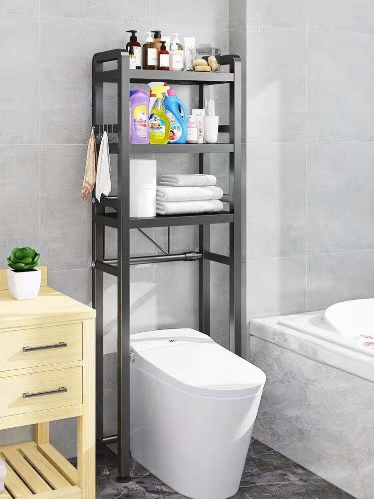 2/3 tier toilet black metal bathroom standing shelf adjustable  Washing machine storage Shelves