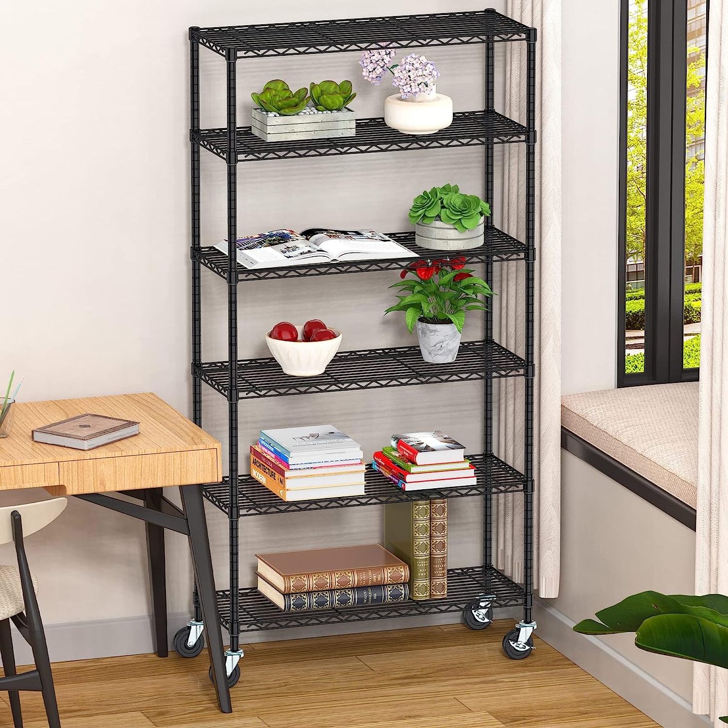 heavy duty 6 tier shelving racks metal for store with wheels metal rack storage shelf