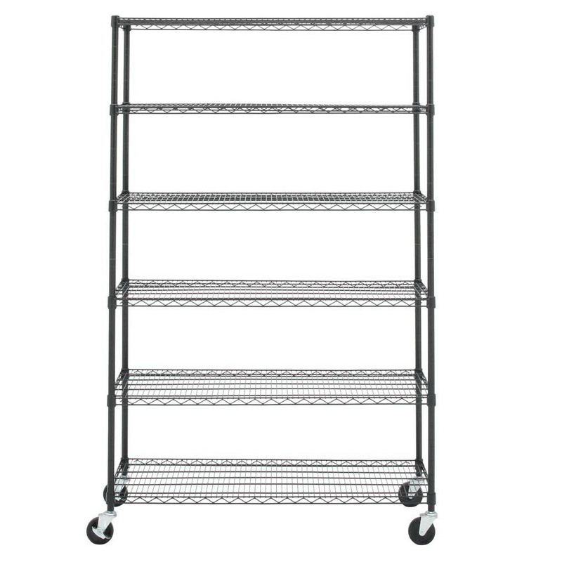 Heavy Duty 6 Tiers Warehouse Stainless Steel Shelves With Wheels Wire Shelving Storage Rack