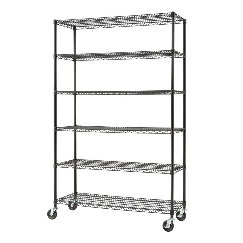 Heavy Duty 6 Tiers Warehouse Stainless Steel Shelves With Wheels Wire Shelving Storage Rack