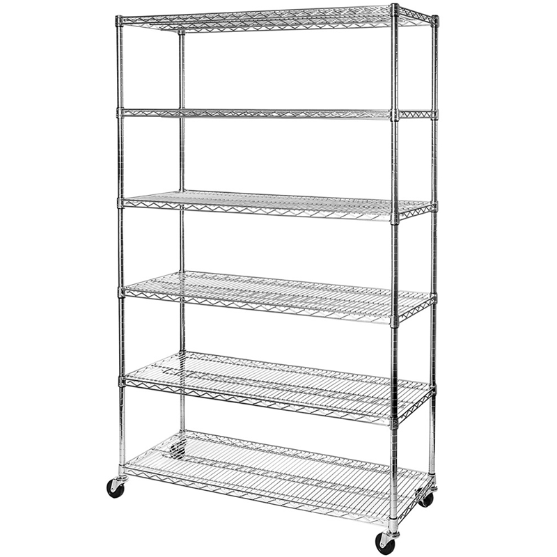 Heavy Duty 6 Tiers Warehouse Stainless Steel Shelves With Wheels Wire Shelving Storage Rack