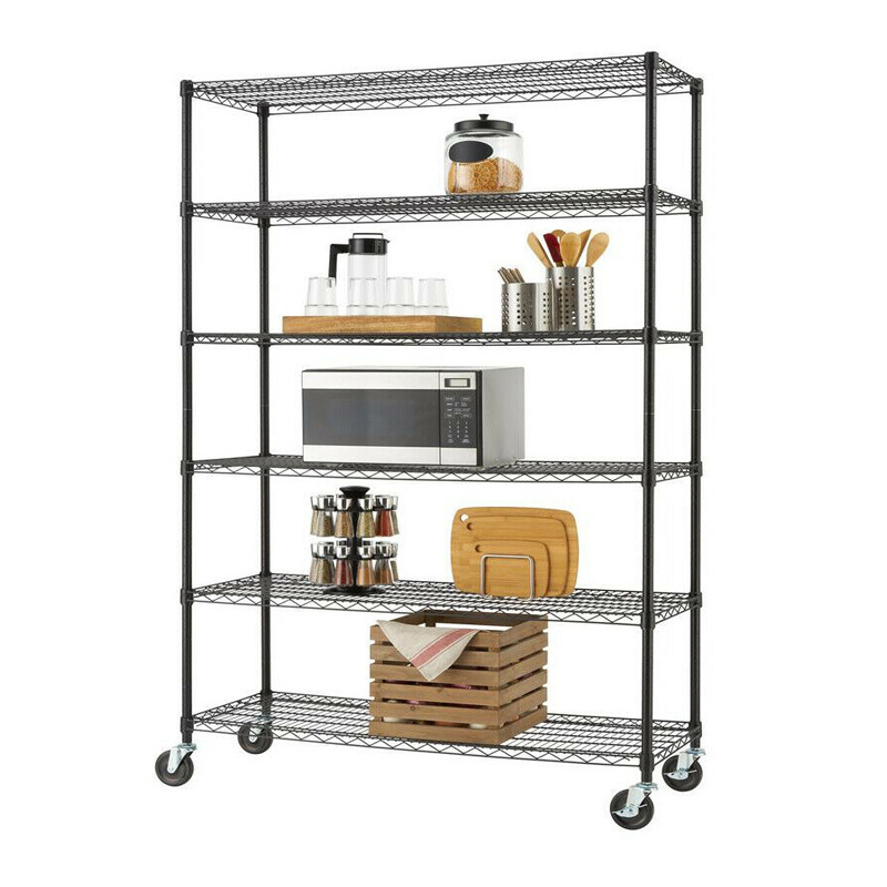 Heavy Duty 6 Tiers Warehouse Stainless Steel Shelves With Wheels Wire Shelving Storage Rack