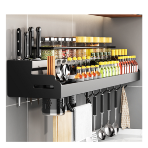 Kitchen Detachable Knife Organizer Wall Mounted Stainless Steel Seasoning Rack Spice Rack