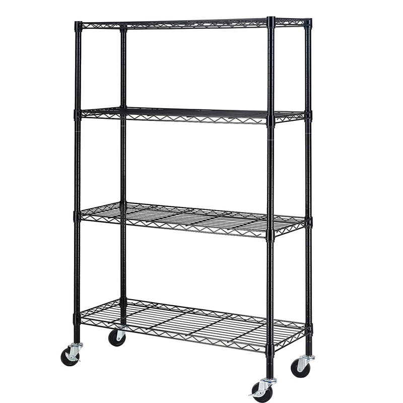 Heavy Duty NSF Bin Rack Solid Steel Wire Shelving 4 tier black storage shelf wire shelving epoxy wired metal shelving