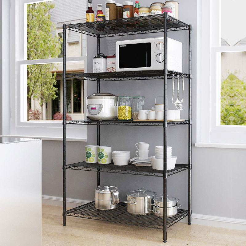 New design multilayer rotating kitchen shelf metal storage rack home living room wheel wire shelving with drawer