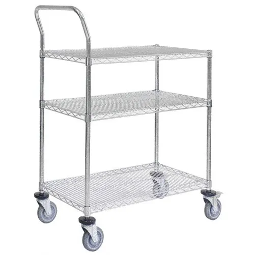 3 Tiers Commercial Heavy Duty Chrome Steel Physical Distribution Used Wire Shelving Utility Trolley Cart Metal Storage Shelf