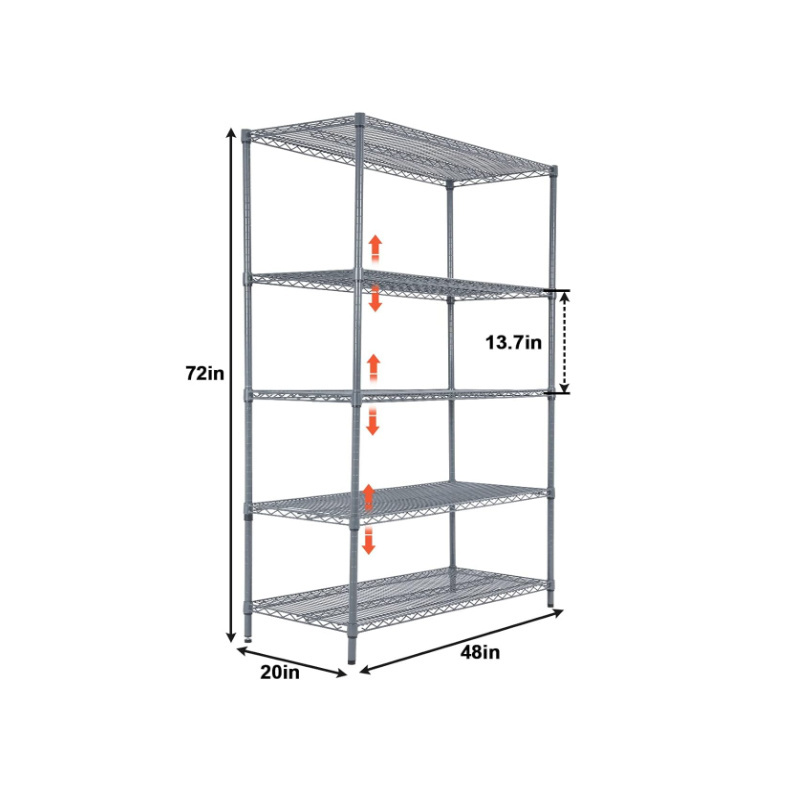 Heavy Steel Material Pantry Shelves For Home Epoxy Coated 5-Tier Utility Storage Wire Shelving Organization Unit Shelving