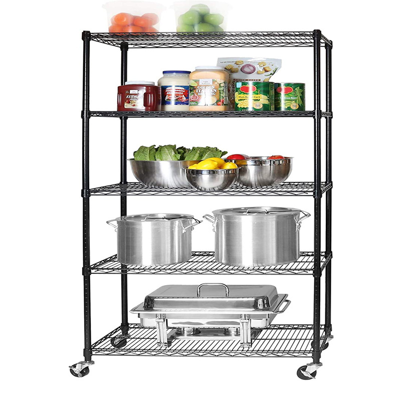 Wholesale multilayer wire mesh shelves kitchen metal stands storage rack Restaurant hand trolley chrome wire shelf storage shelf