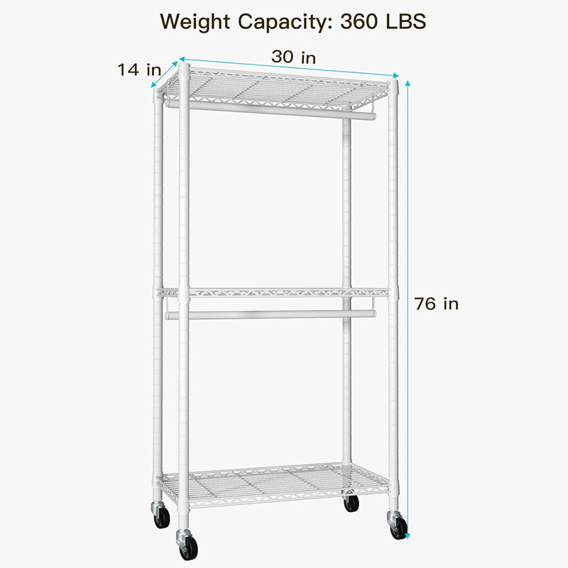 Portable Closets Modern Storage Rack Rolling Heavy-Duty Garment Rack 3 Layer Rolling Heavy-Duty Garment Rack