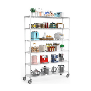 NSF Epoxy Coated White 6 Tier 250kgs Multi-functional Powder Coated Perforated Metal Wire Storage Rack Shelf