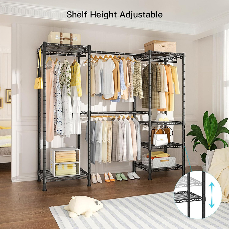 Big Size Wardrobe Wire Clothing Rack 6 Shelves Heavy Duty Garment Hanging Rods  Custom Clothing Freestanding Clothing Rack