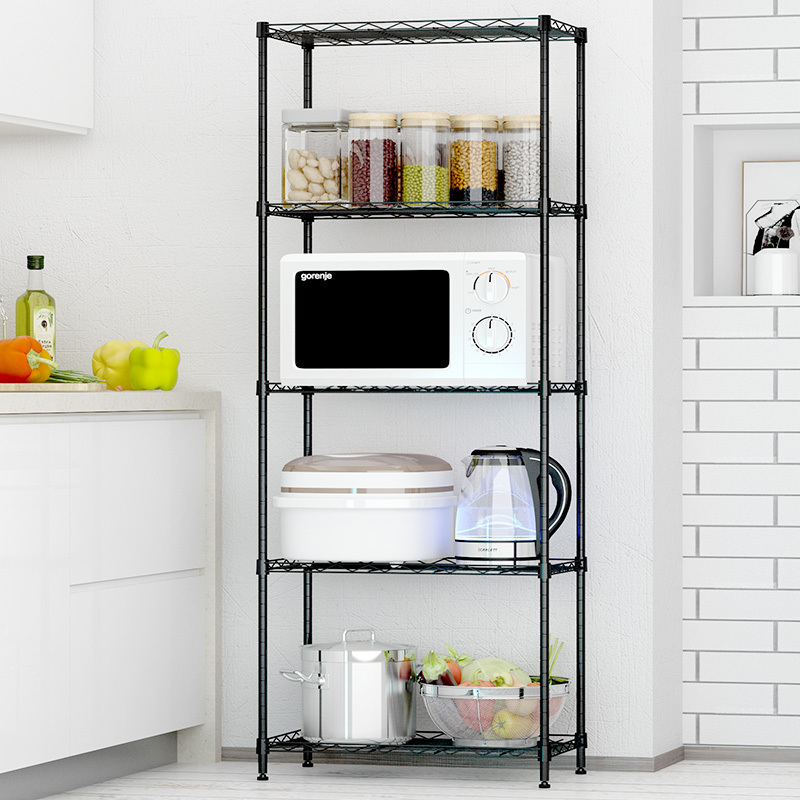 New design multilayer rotating kitchen shelf metal storage rack home living room wheel wire shelving with drawer