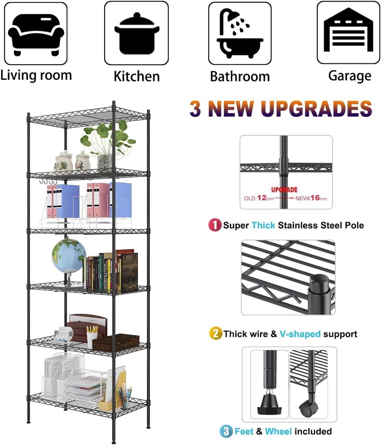 Customisable Wire Shelves 5-Tier Wire Storage Shelving Rack Unit For Wholesale