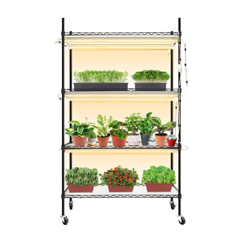 Heavy Duty Metal Rack with Wheels for Indoor Plants  Powder Coated Industrial Wire Shelves  Metal Wire  Shelf With Caster Wheel