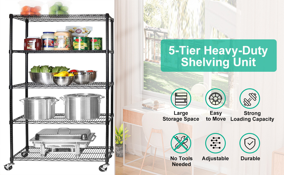 Wholesale multilayer wire mesh shelves kitchen metal stands storage rack Restaurant hand trolley chrome wire shelf storage shelf