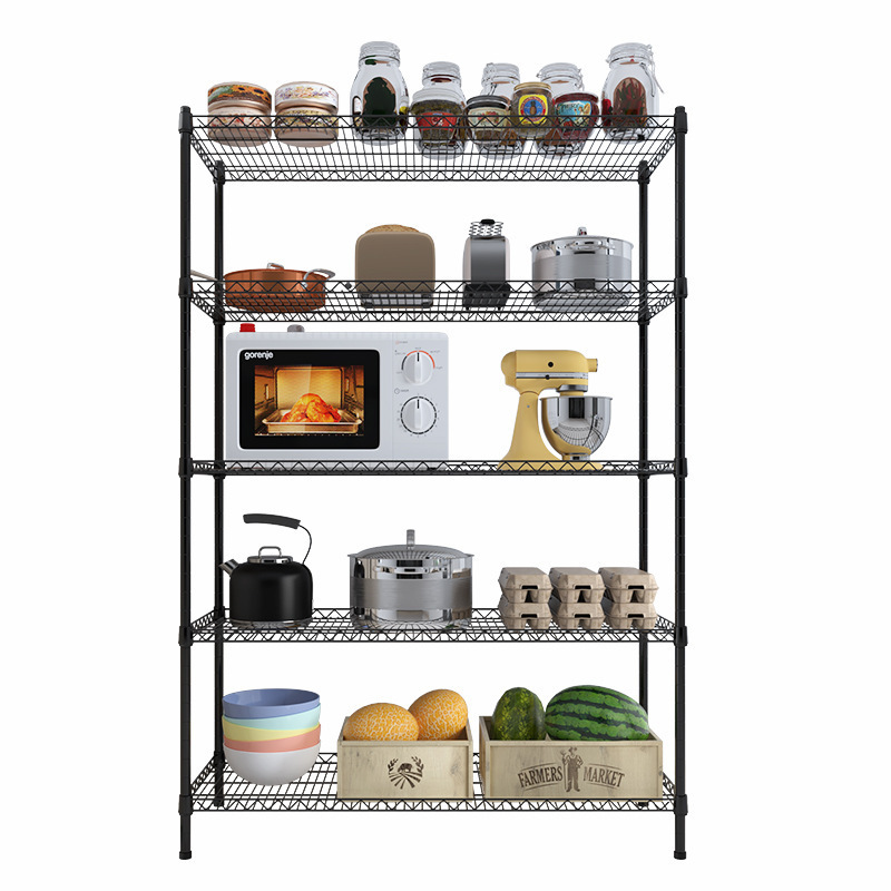 Popular Product Adjustable Height  5 Tiers Garage Wire Shelf Metal Shelving Unit Heavy Duty Rack With Wheels