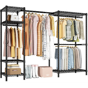 Big Size Wardrobe Wire Clothing Rack 6 Shelves Heavy Duty Garment Hanging Rods  Custom Clothing Freestanding Clothing Rack