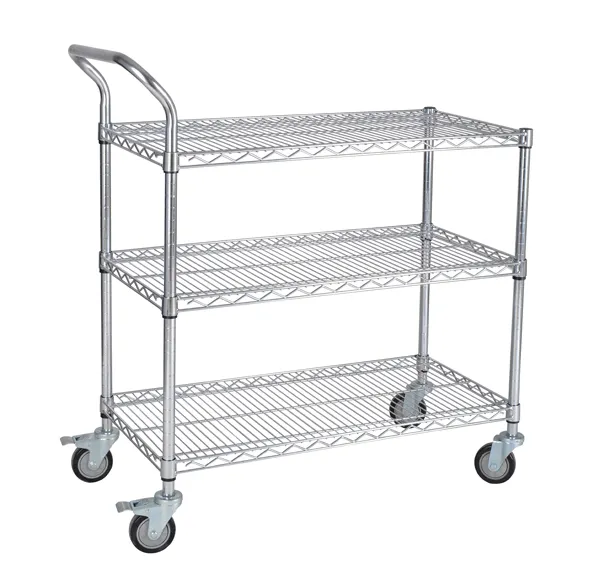 3 Tiers Commercial Heavy Duty Chrome Steel Physical Distribution Used Wire Shelving Utility Trolley Cart Metal Storage Shelf