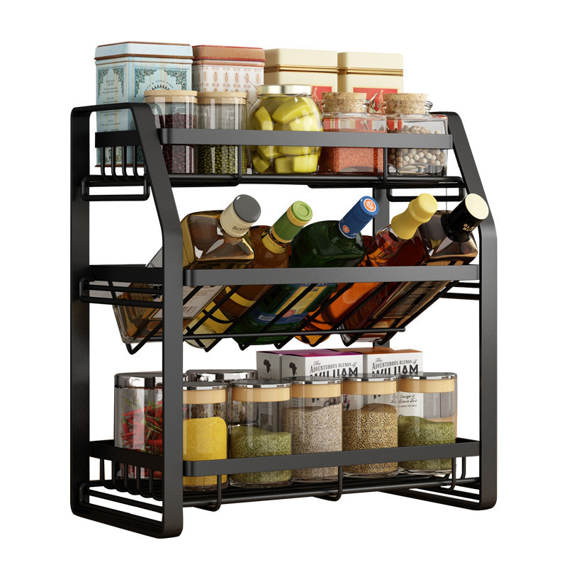 Multilayer multifunctional adjustable metal kitchen household countertop cabinets  storage rack