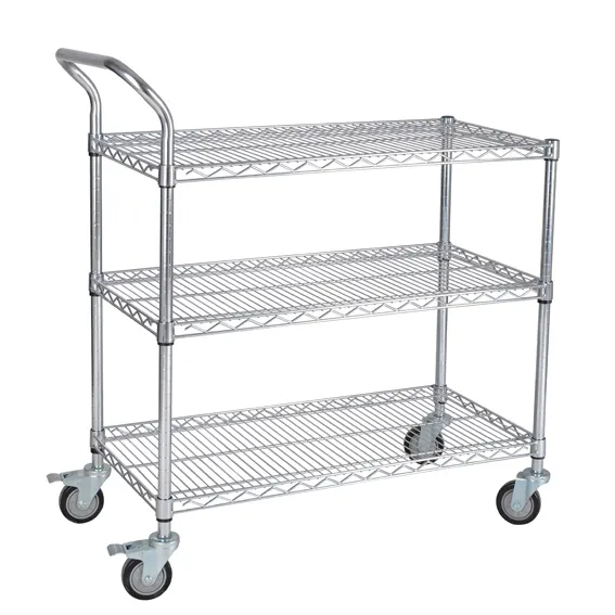 3 Tiers Commercial Heavy Duty Chrome Steel Physical Distribution Used Wire Shelving Utility Trolley Cart Metal Storage Shelf