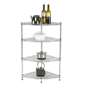 Stocked  Shower Adjustable Bathroom Kitchen 4 Tier Storage Chrome Metal Corner Stand Wire Shelving