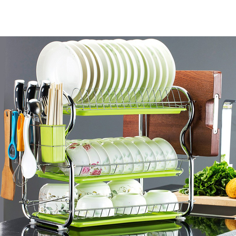 Freestanding kitchen set 3 tiers B shape organizer rack bowl knife dish drying rack metal kitchen rack