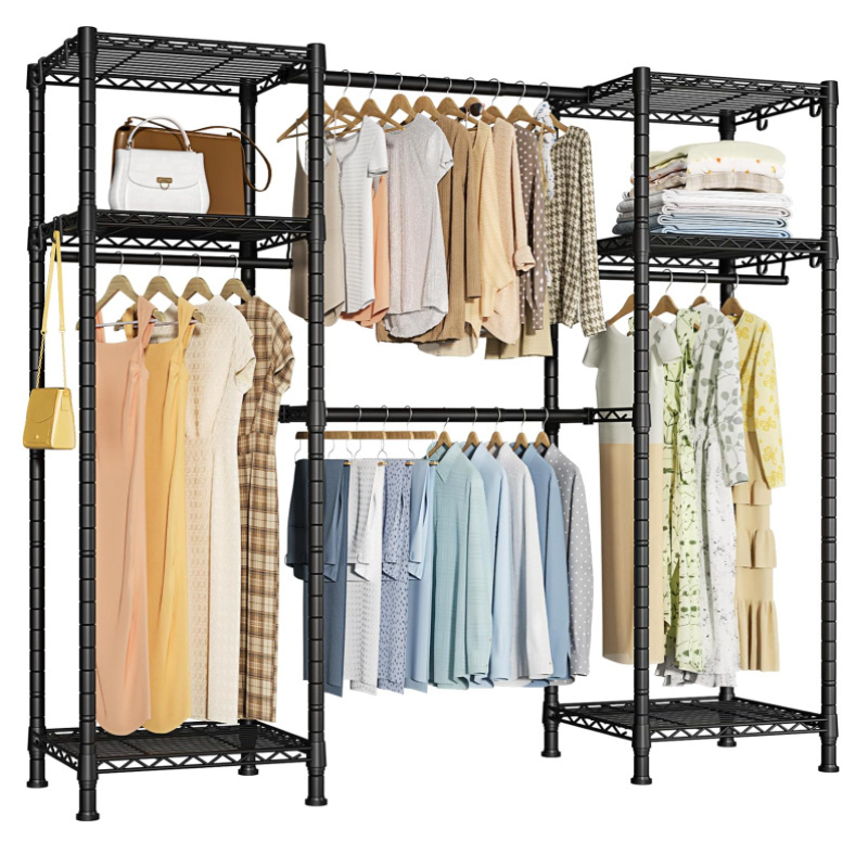 Big Size Wardrobe Wire Clothing Rack 6 Shelves Heavy Duty Garment Hanging Rods  Custom Clothing Freestanding Clothing Rack