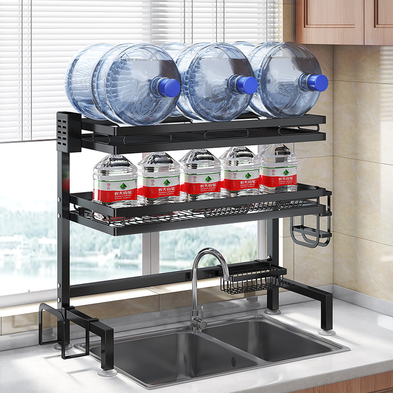 Adjustable 2 Tier Over Stainless Steel Drainer Sink Rack Plate Storage Holder Shelf Organizer Drying Kitchen Dish Rack