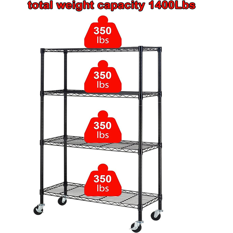 Heavy Duty NSF Bin Rack Solid Steel Wire Shelving 4 tier black storage shelf wire shelving epoxy wired metal shelving