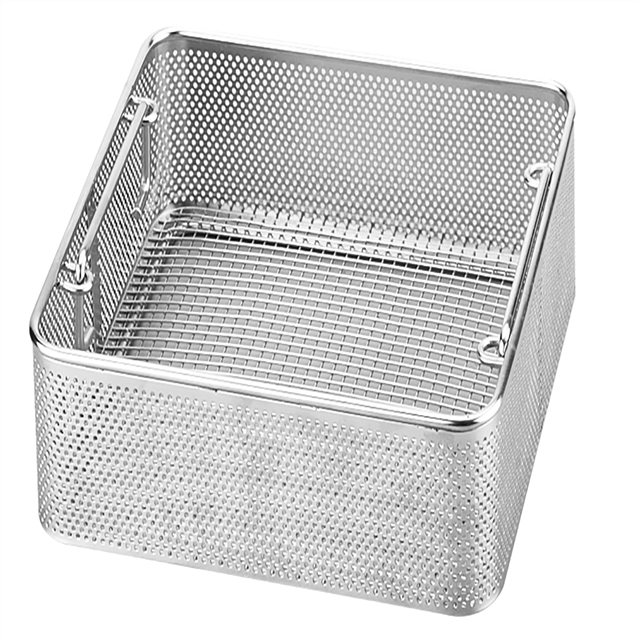 Instrument Tray and Mesh Perforated Baskets Sterilization Tray Rectangle Stainless Steel Sterilization box