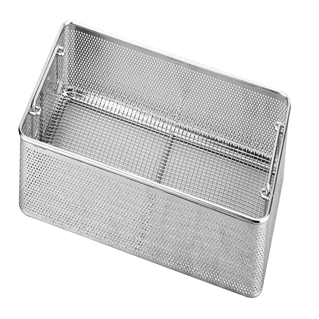 Instrument Tray and Mesh Perforated Baskets Sterilization Tray Rectangle Stainless Steel Sterilization box