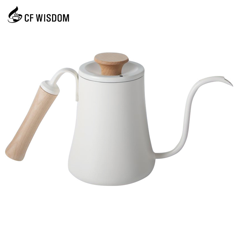 CF WISDOM Coffee pot with wooden handle pour over kettle 600ml Black white gooseneck coffee kettle coffee makers