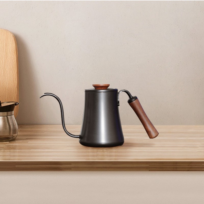 CF WISDOM Coffee pot with wooden handle pour over kettle 600ml Black white gooseneck coffee kettle coffee makers