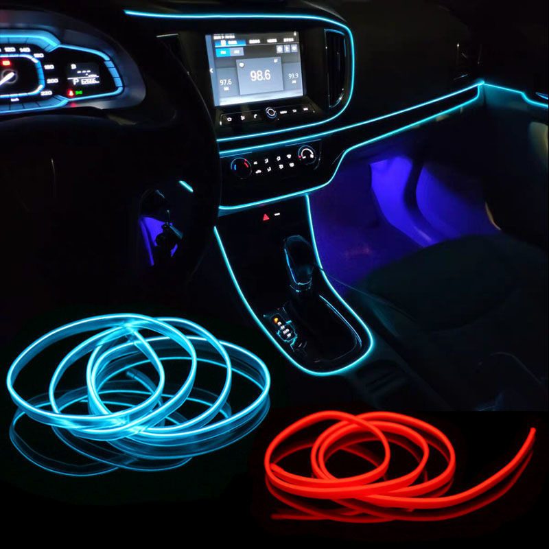 Car Interior EL Wire Ambient LED Flex Rgb FLAT Strip Auto Flexible Atmosphere Tube Soft USB Lamp Lighting Strip Rope Tape Light