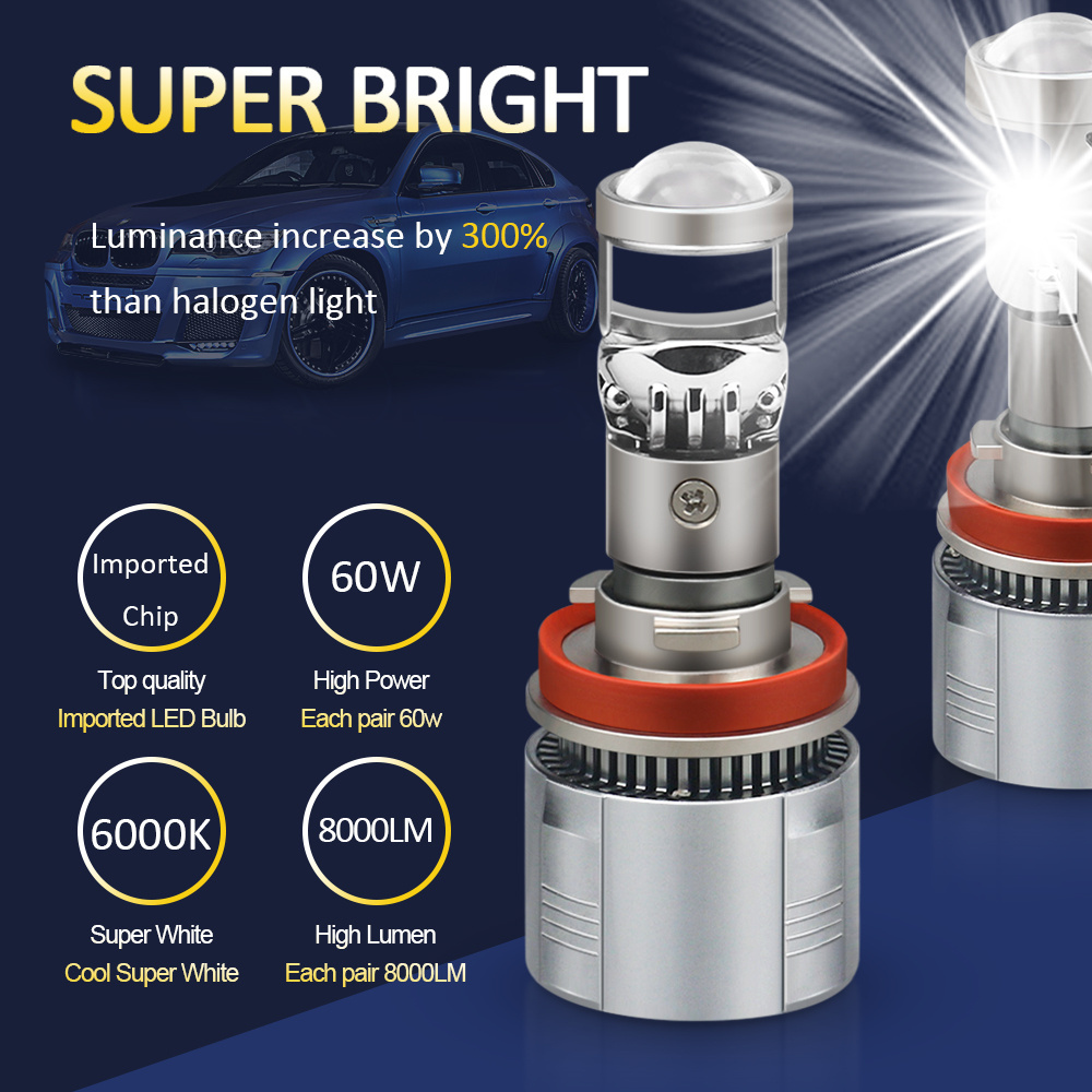 Mini Len LED A80 H4 Bulb H7 LED Headlight Low Beam Projector 9005 HB3 9006 HB4 80W Automobiles Bulb 30000LM Conversion Kit